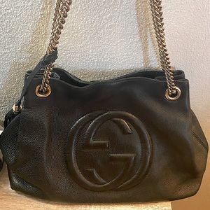 Authentic Gucci Leather Medium Chain Black Soho Shoulder Bag
